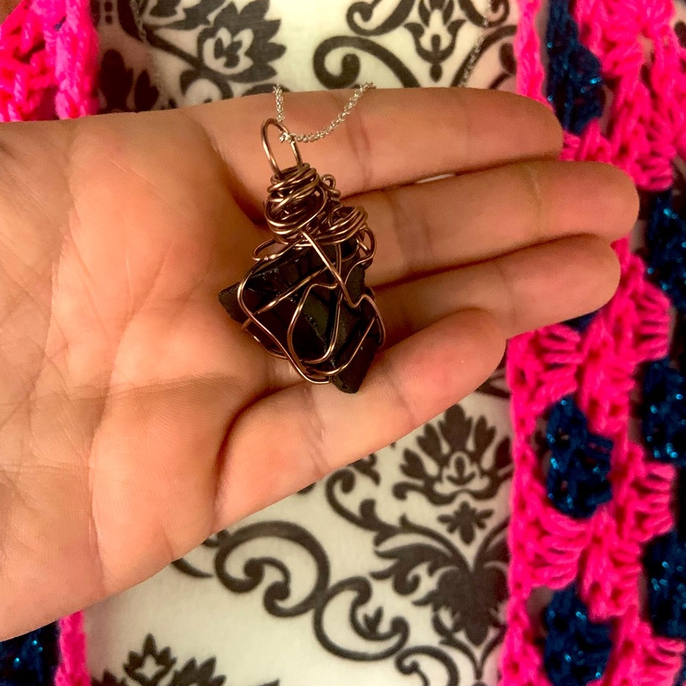 Handmade wire wrapped black onyx necklace